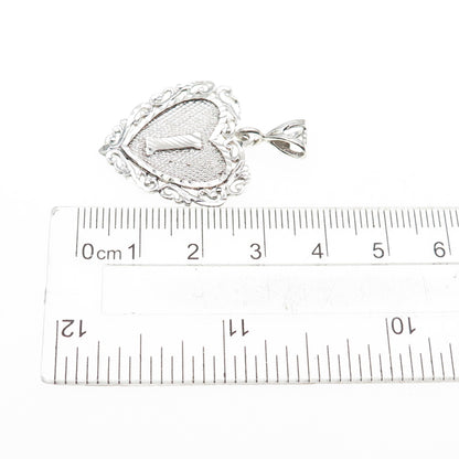 925 Sterling Silver Vintage Letter I Initial Ornate Heart Charm Pendant