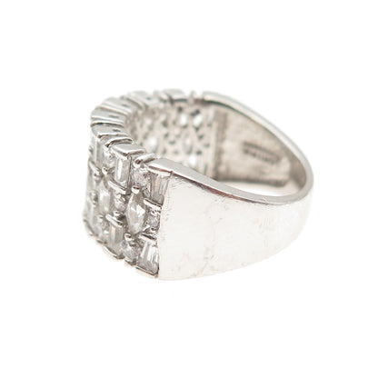925 Sterling Silver Marquise Round & Tapered Baguette-Cut C Z Ring Size 5.25