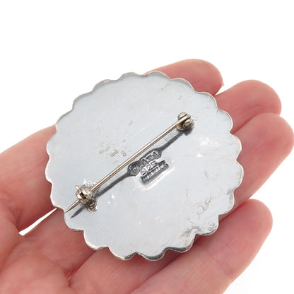 925 Sterling Silver 2-Tone Vintage Mexico Sun Beaded Oxidized Pin Brooch