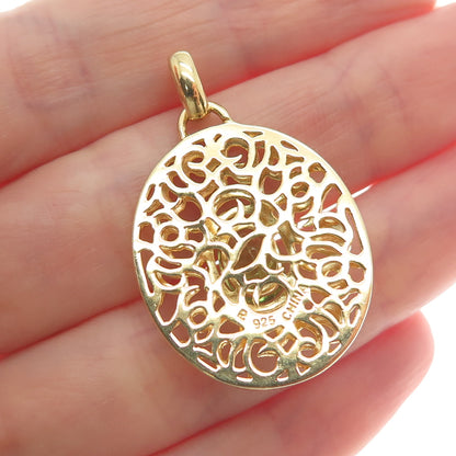 ROSS SIMONS 925 Sterling Silver Gold Plated Real Peridot Swirl Ornate Pendant