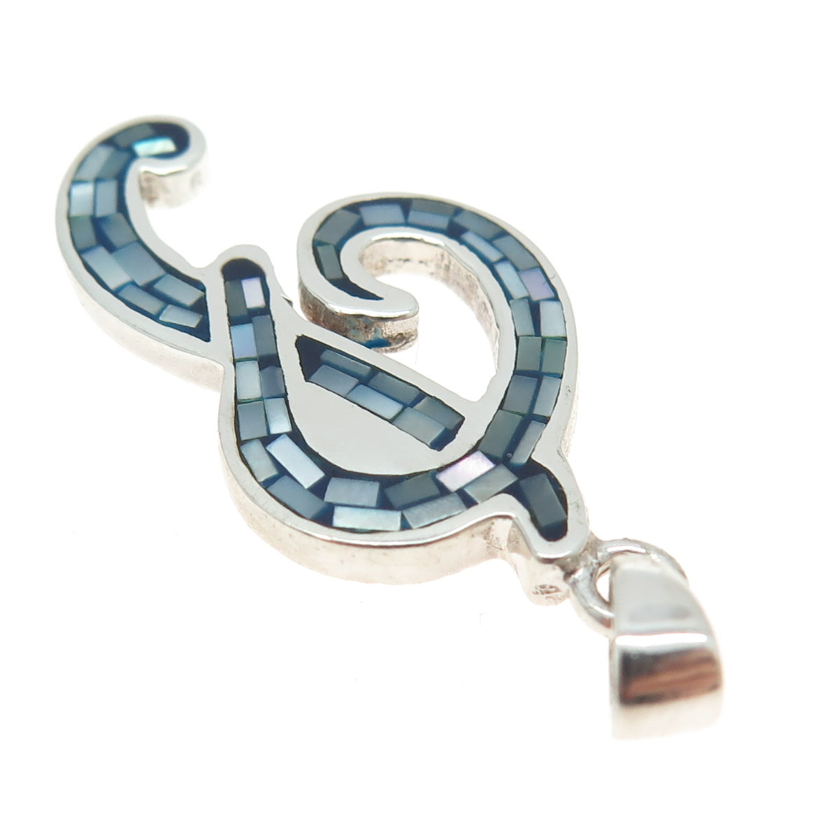 925 Sterling Silver Vintage Real MOP Inlay Letter "P" Initial Pendant