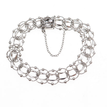 American 925 Sterling Silver Antique Art Deco Beaded Bismark Link Bracelet 7.25"