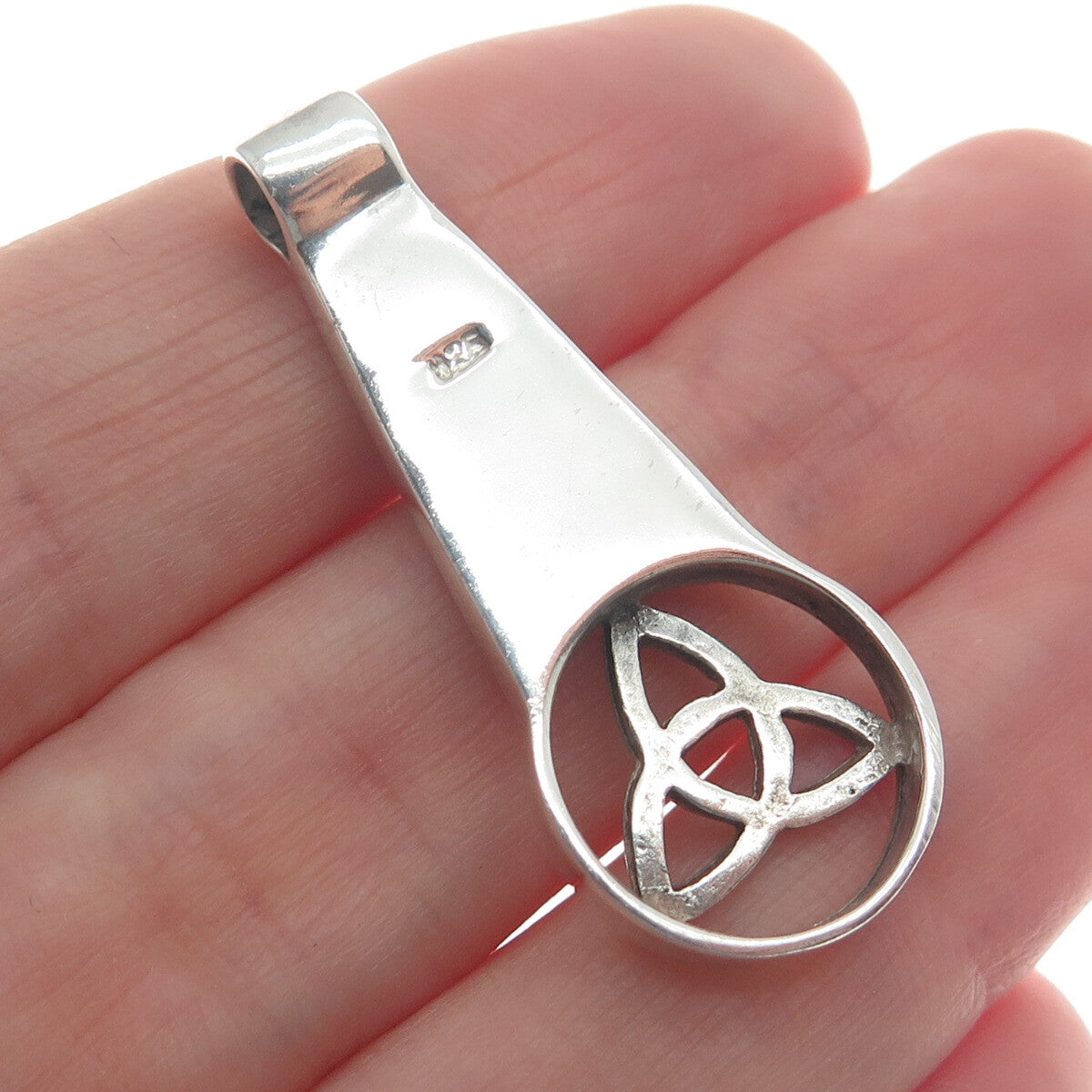 925 Sterling Silver Vintage Blue Mother-of-Pearl Triquetra Amulet Slide Pendant