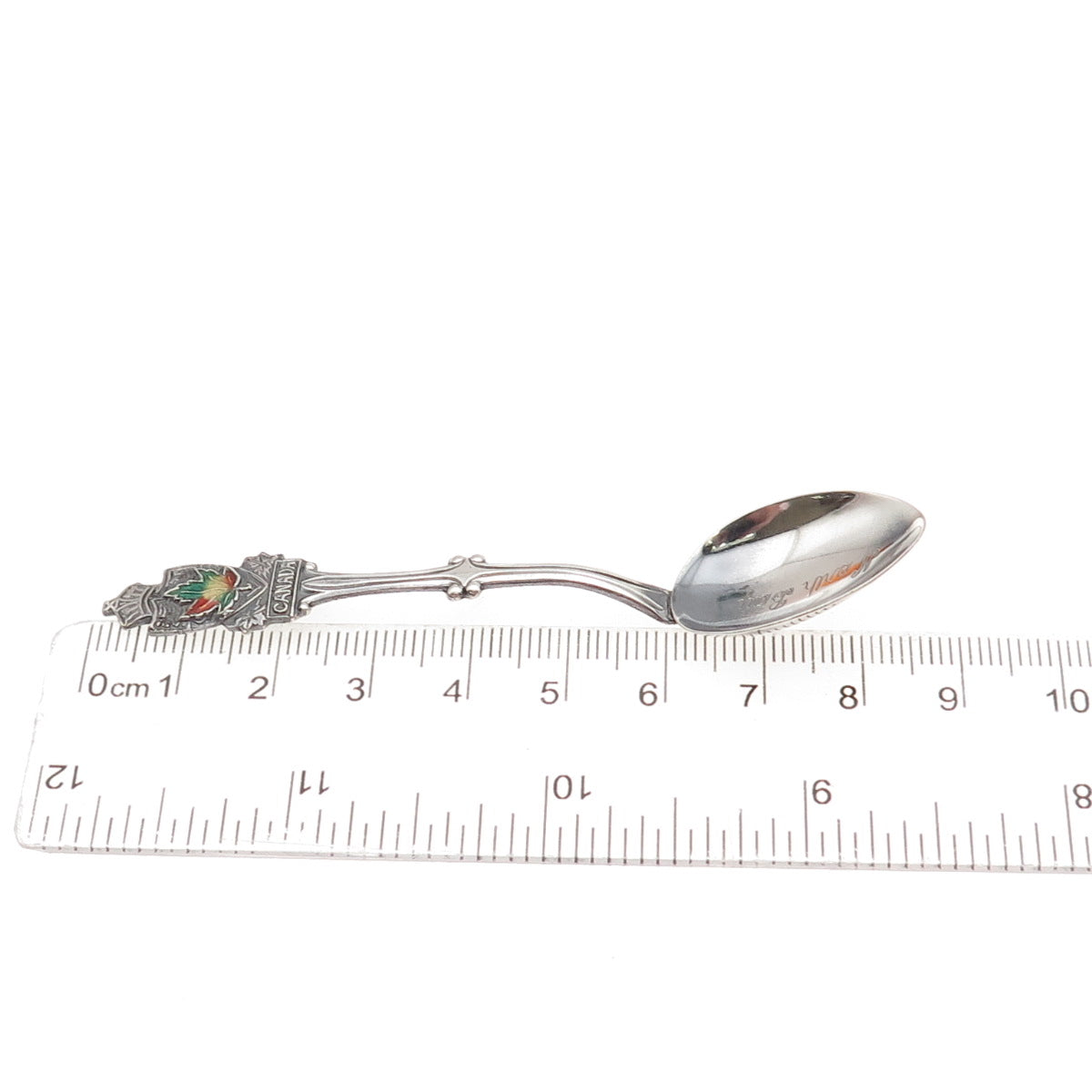 ECCO 925 Sterling Silver Antique Art Deco Enamel Canada Maple Leaf Coffee Spoon