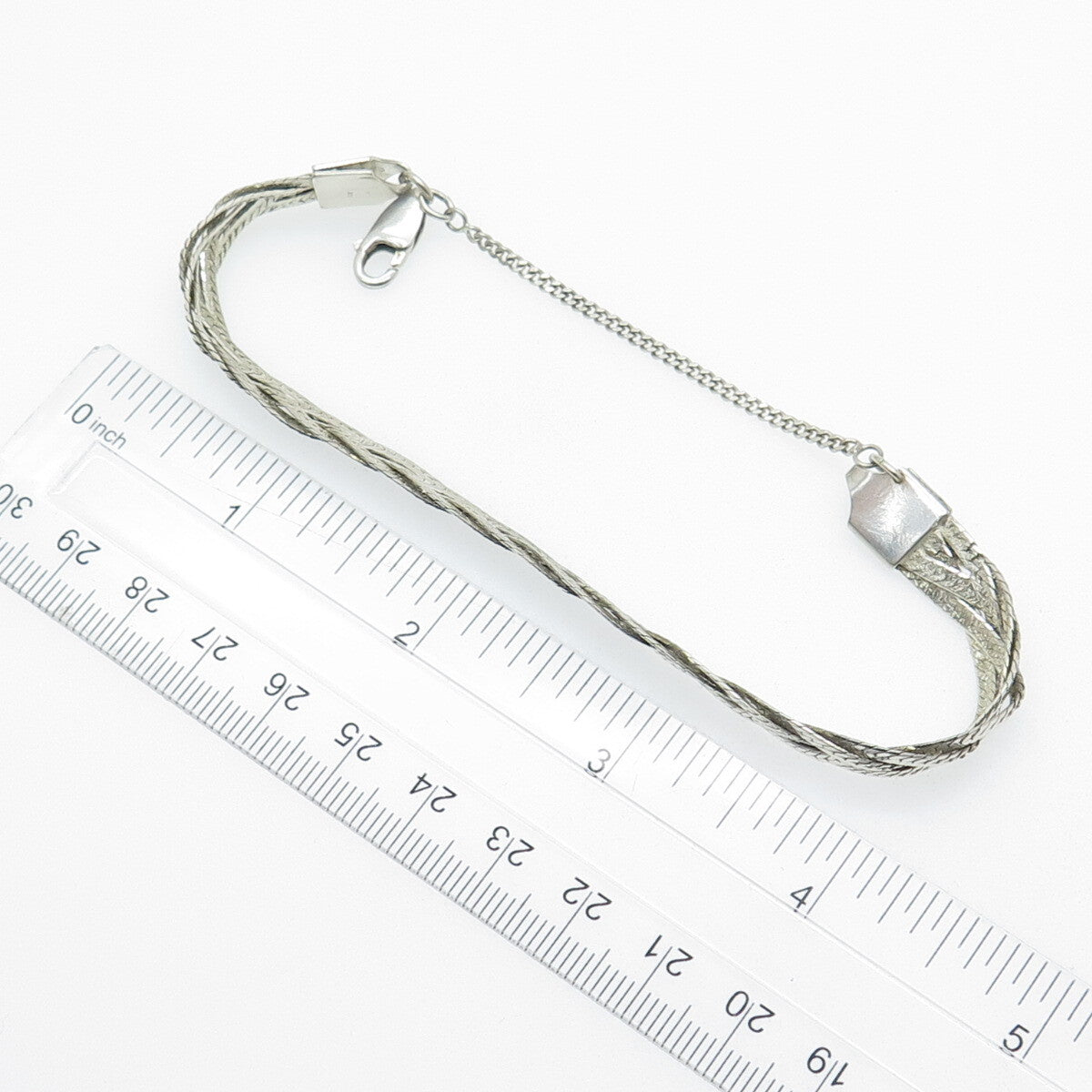 925 Sterling Silver Vintage Braided Link Bracelet 7.5"