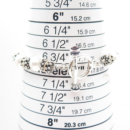 14K Gold 925 Sterling Silver Vintage Real Pearl & Red Garnet Beaded Bracelet 7"