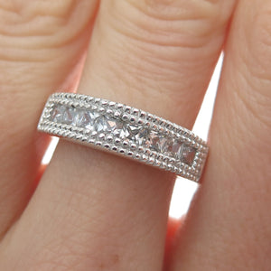 NEVADA 925 Sterling Silver Princess-Cut C Z Half Eternity Band Ring Size 8.25