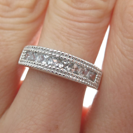 NEVADA 925 Sterling Silver Princess-Cut C Z Half Eternity Band Ring Size 8.25
