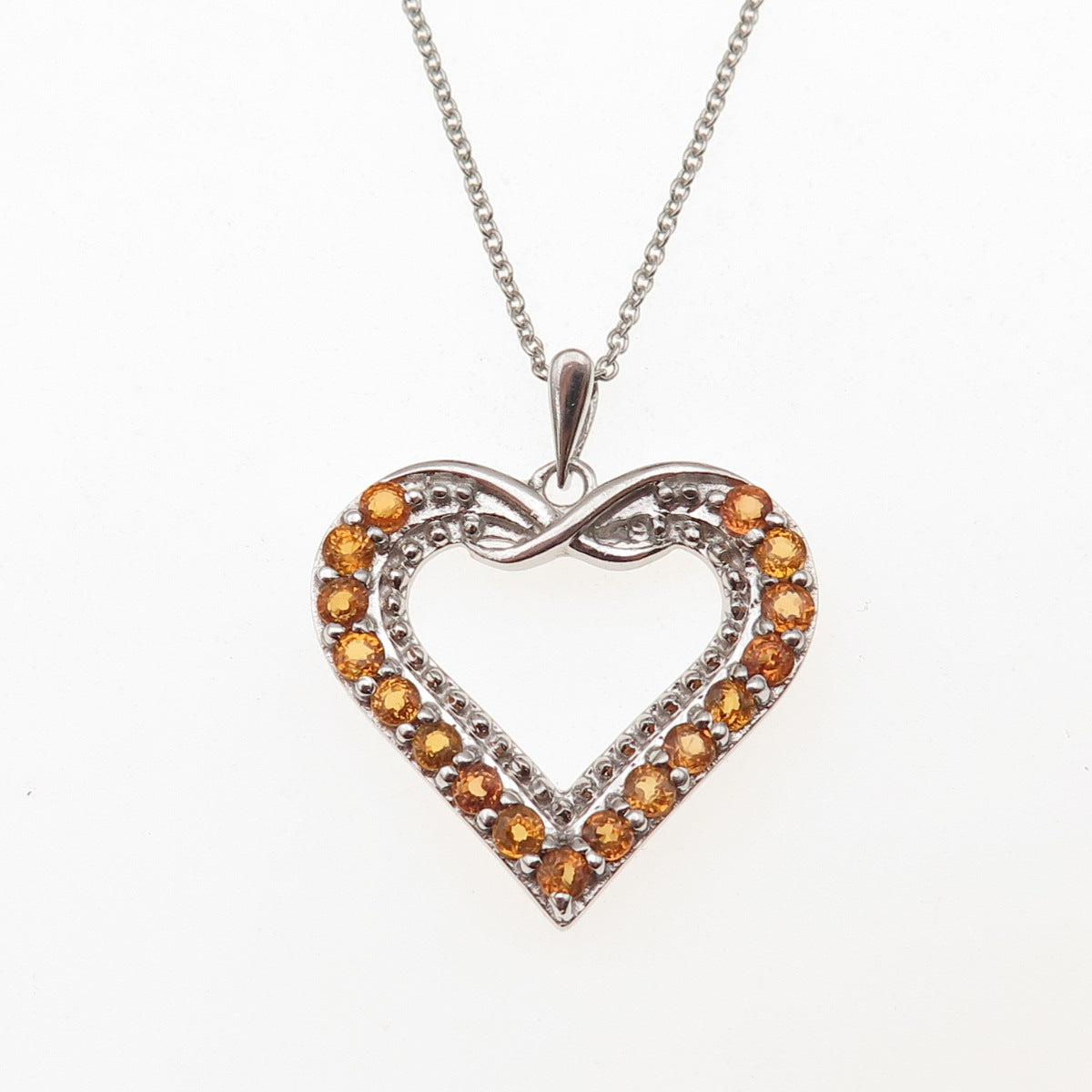 925 Sterling Silver Vintage Real Yellow Topaz Heart Cable Chain Necklace 18"