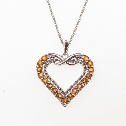 925 Sterling Silver Vintage Real Yellow Topaz Heart Cable Chain Necklace 18"
