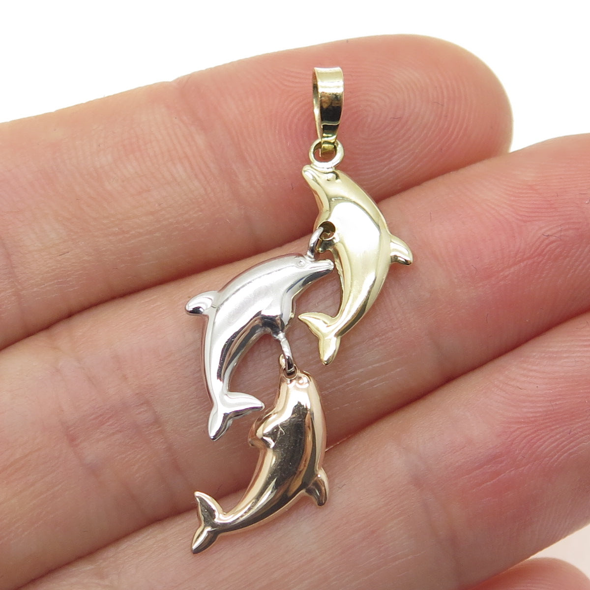 14K Yellow Rose & White Gold Friendly Dolphin Charm Pendant