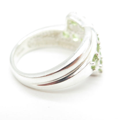 925 Sterling Silver Real Round-Cut Peridot Bypass Bar Ring Size 7.25