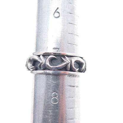 925 Sterling Silver Vintage Modernist Swirl Oxidized Rotating Band Ring Size 7.5