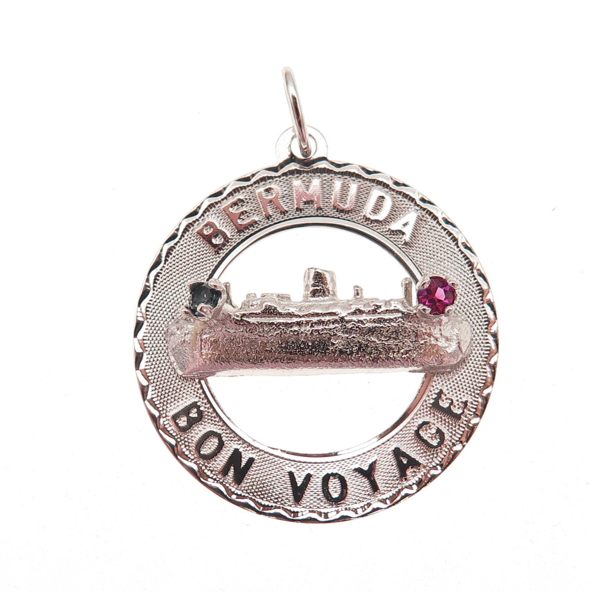CREA 925 Sterling Silver Vintage Rhinestone Bermuda Bon Voyage Charm Pendant