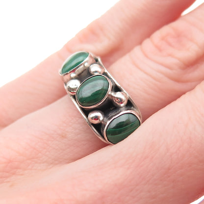 925 Sterling Silver Vintage Real Malachite Beaded Oxidized Ring Size 5.75