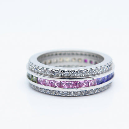 925 Sterling Silver Lab-Created Ruby & C Z Band Ring Size 6.75