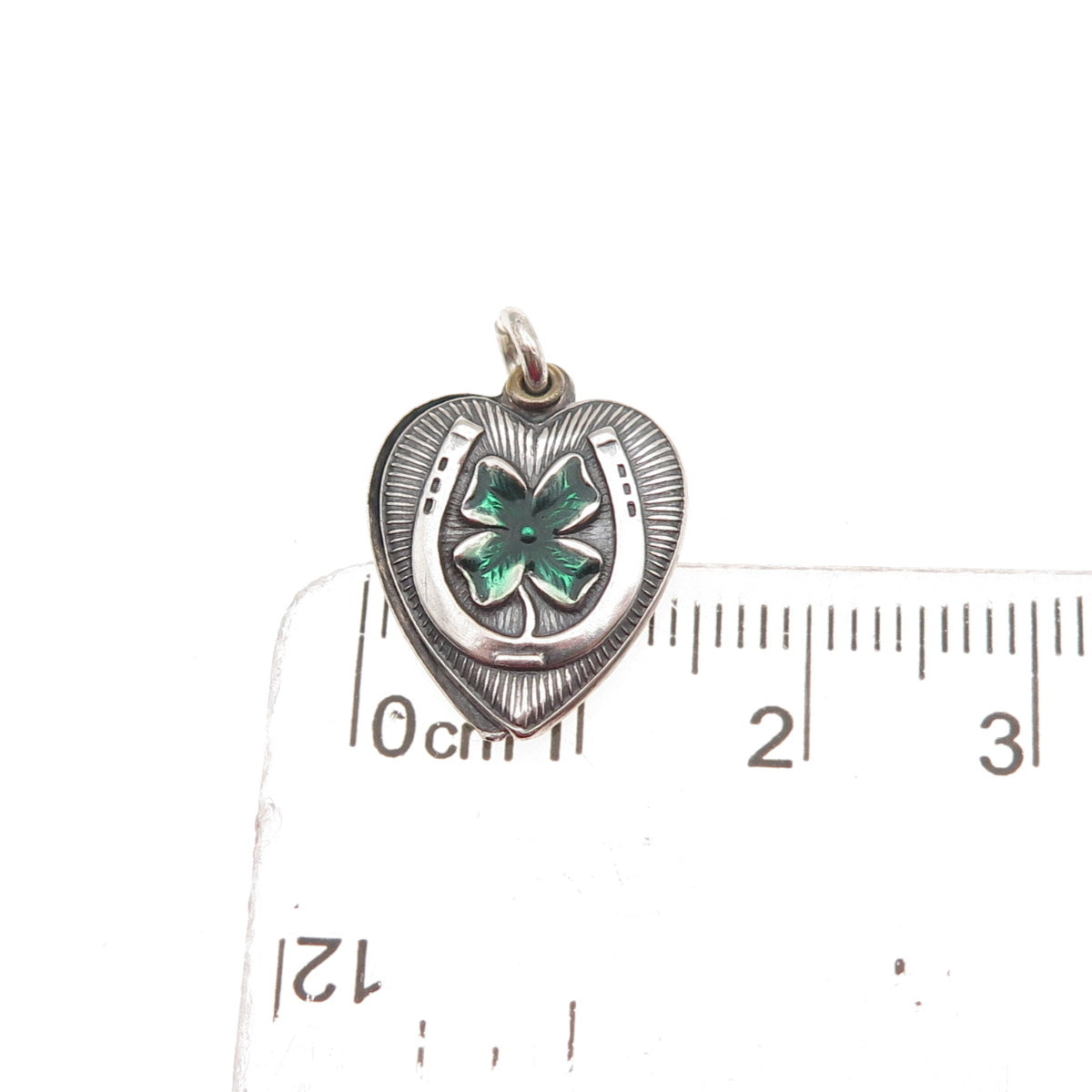 925 Sterling Antique Enamel Clover Horseshoe Chatelaine Heart Mini Slide Pendant