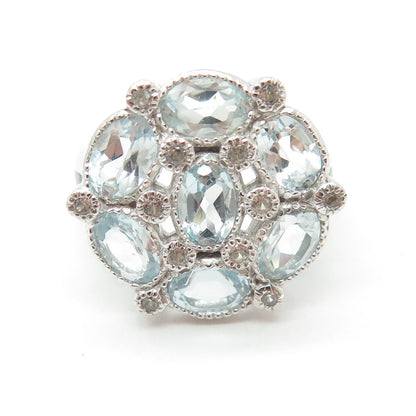 925 Sterling Silver Real Oval-Cut Blue & White Topaz Gemstone Ring Size 6.75