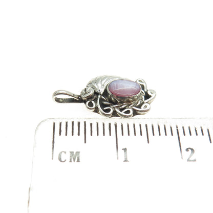 Old Pawn 925 Sterling Silver Vintage Real Pink MOP Minimalist Oxidized Pendant