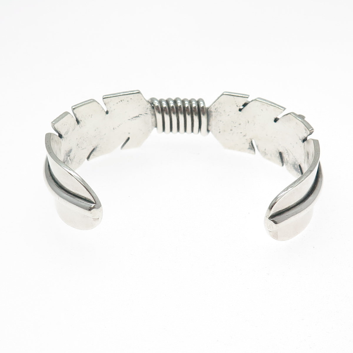 MIKE THOMAS JR NAVAJO Old Pawn Sterling Silver Feather Adjustable Bracelet 6.75"