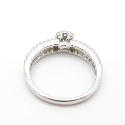 925 Sterling Silver Baguette & Round-Cut C Z Engagement Ring Size 7.5