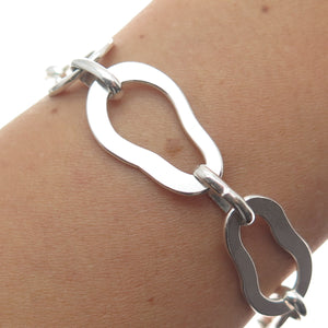 SARA B. 925 Sterling Silver Vintage Modernist Bean Link Bracelet 7.25"