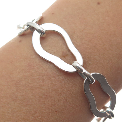 SARA B. 925 Sterling Silver Vintage Modernist Bean Link Bracelet 7.25"