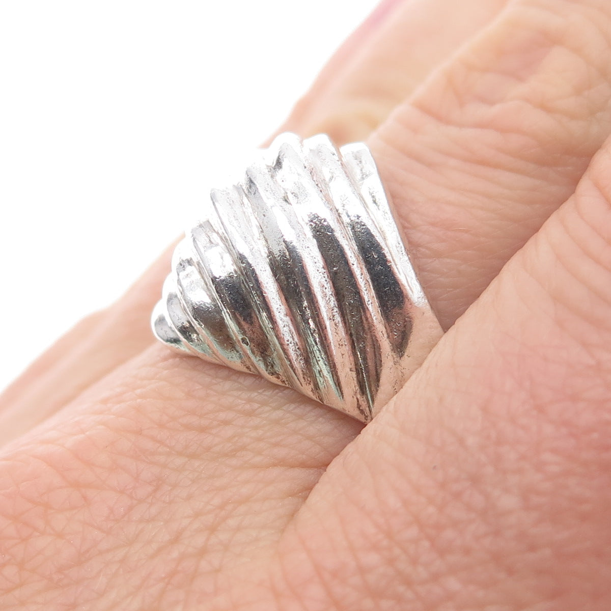 925 Sterling Silver Vintage Mexico Modernist Wavy Dome Ring Size 8.5