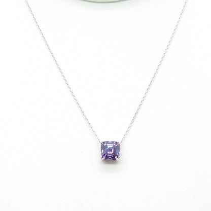 925 Sterling Silver Real Asscher-Cut Amethyst Cable Chain Necklace 17-19"