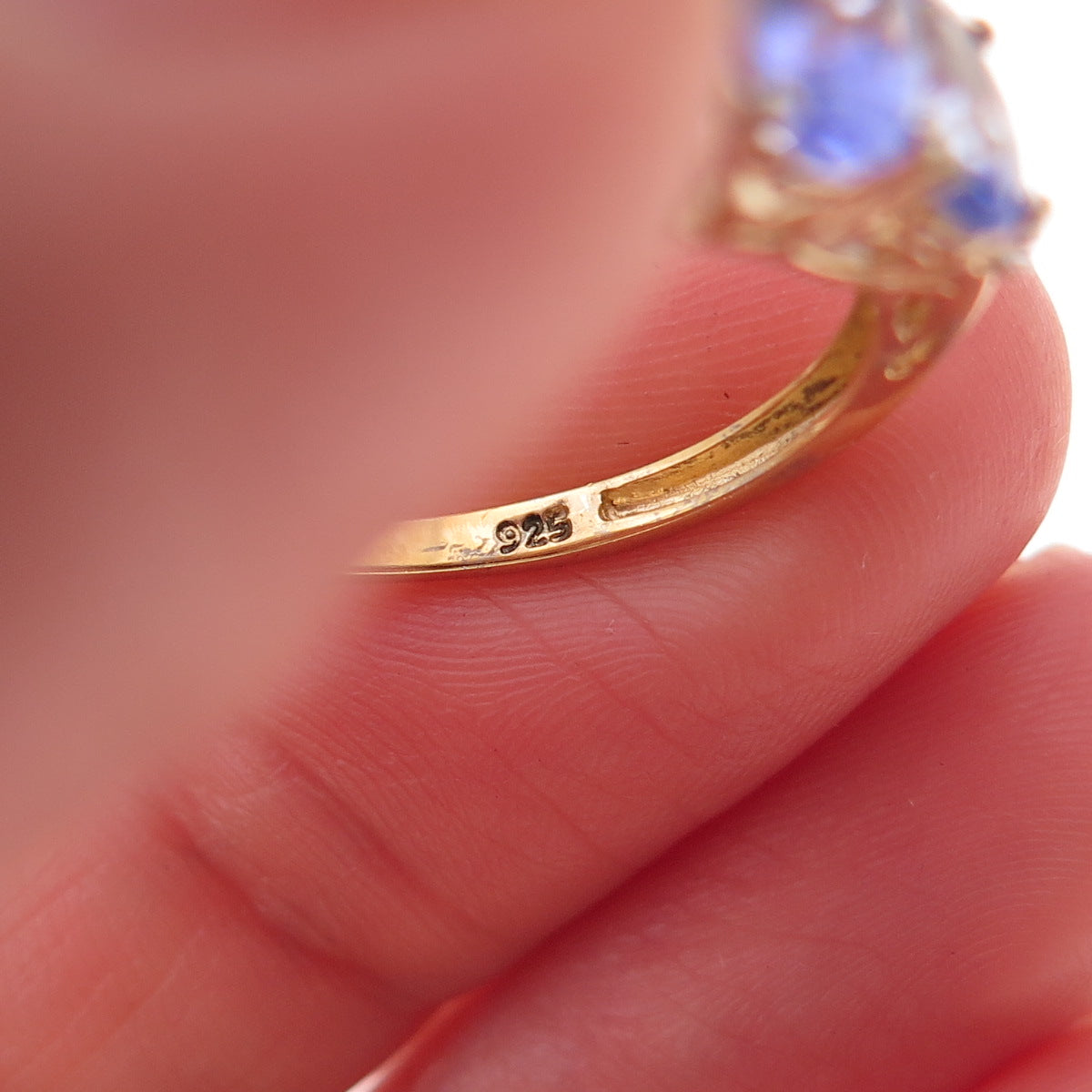 Chuck Clemency 925 Sterling Gold Plated Real Diamond & Tanzanite Ring Size 8.25