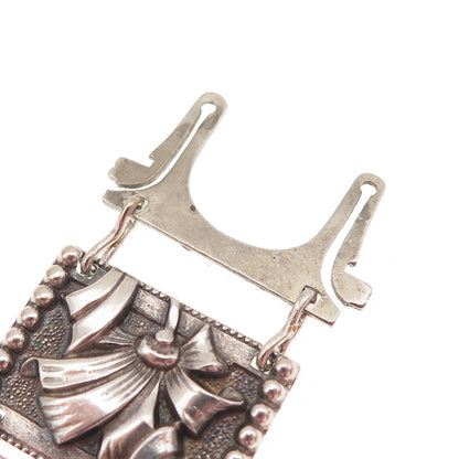 925 Sterling Silver Antique Art Deco Floral Oxidized Panel Link Bracelet 6.25"
