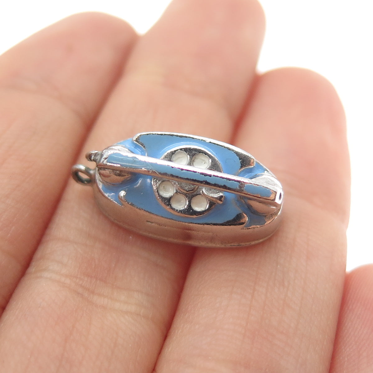WELLS 925 Sterling Silver Vintage Enamel Retro Phone Mini 3D Charm Pendant