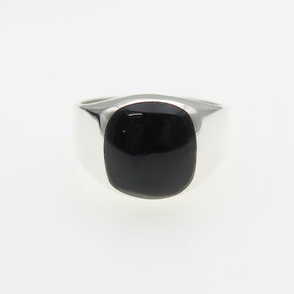925 Sterling Silver Vintage Mexico Real Black Onyx Modernist Ring Size 12