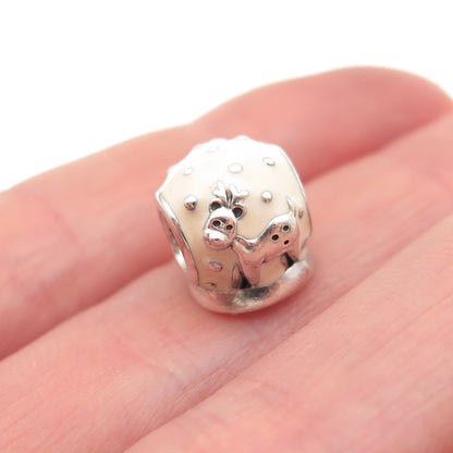 PANDORA 925 Sterling Silver Enamel Snow Globe Christmas Slide Bead Charm
