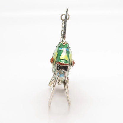 925 Sterling Silver Enamel Antique Chinese Koi Fish Articulated Fob / Pendant