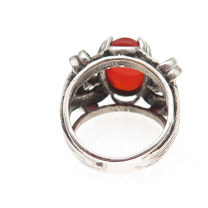925 Sterling Silver Vintage Real Carnelian Modernist Oxidized Ring Size 9.25