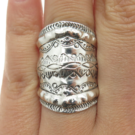 925 Sterling Silver Vintage Engraved Ethnic Statement Ring Size 7.5