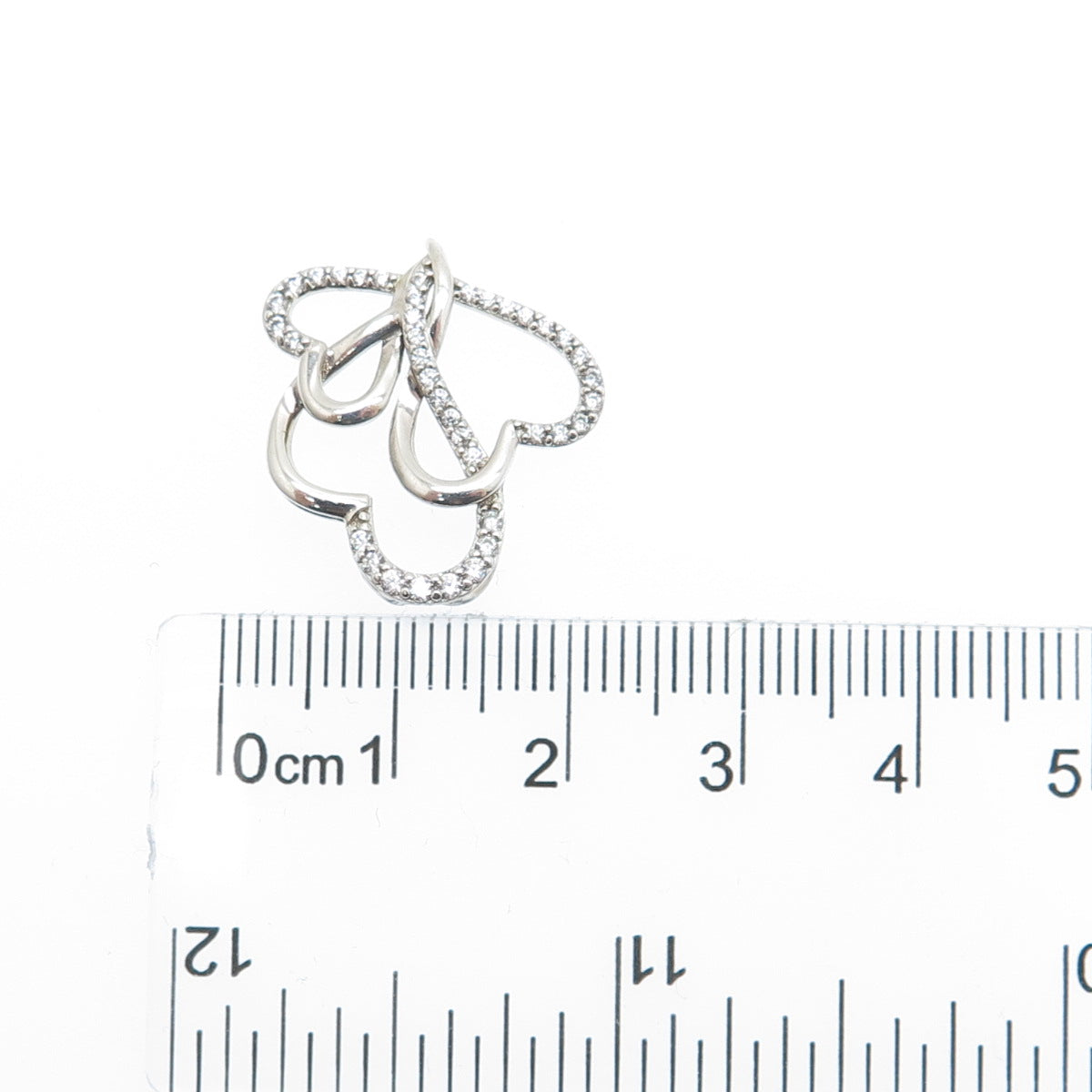 925 Sterling Silver Round-Cut C Z Triple Interlocked Heart Minimalist Pendant