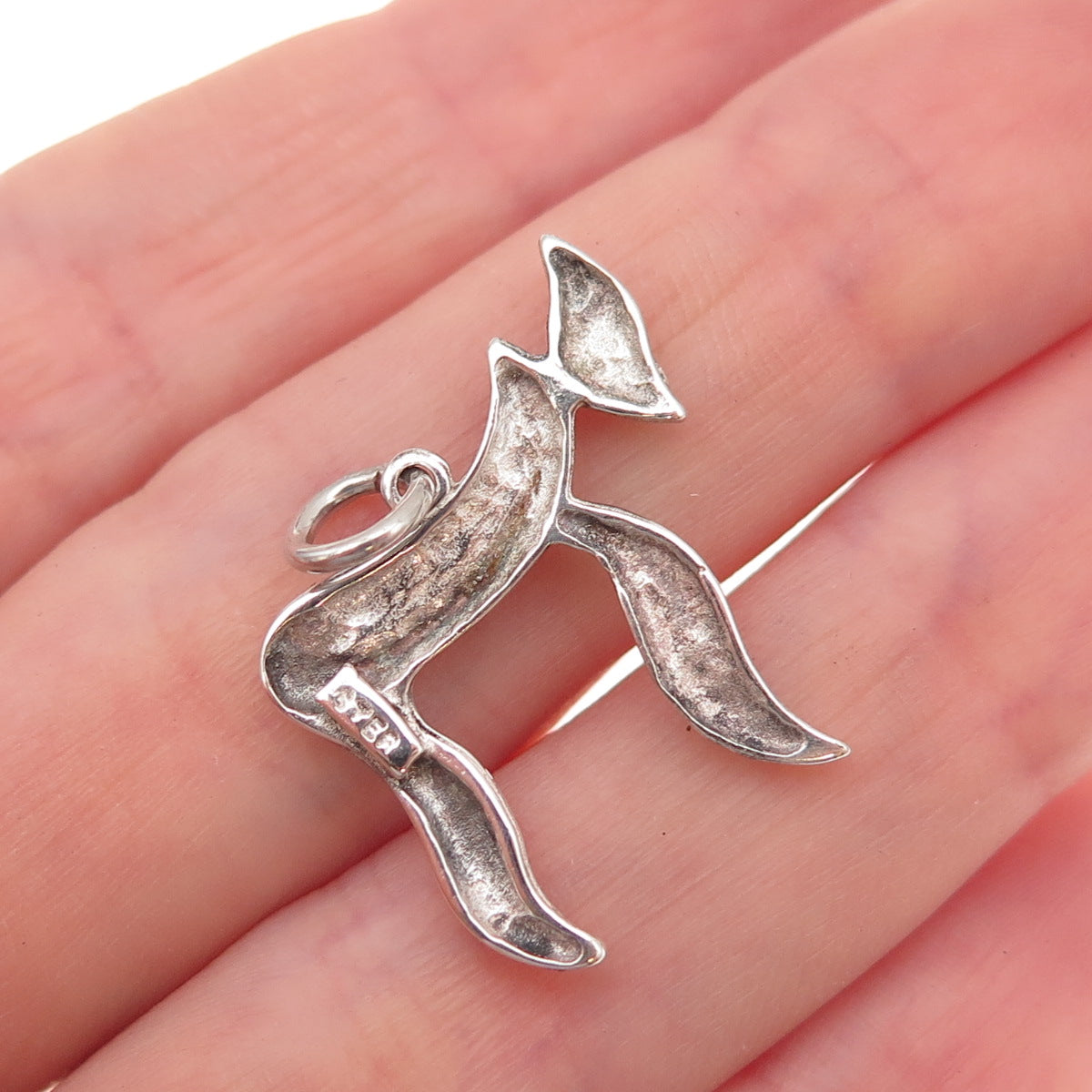 925 Sterling Silver Vintage Chai Judaica Oxidized Charm Pendant