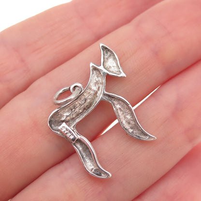 925 Sterling Silver Vintage Chai Judaica Oxidized Charm Pendant
