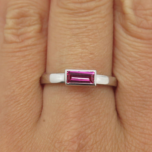 925 Sterling Silver Lab-Created Pink Sapphire Ring Size 8.75