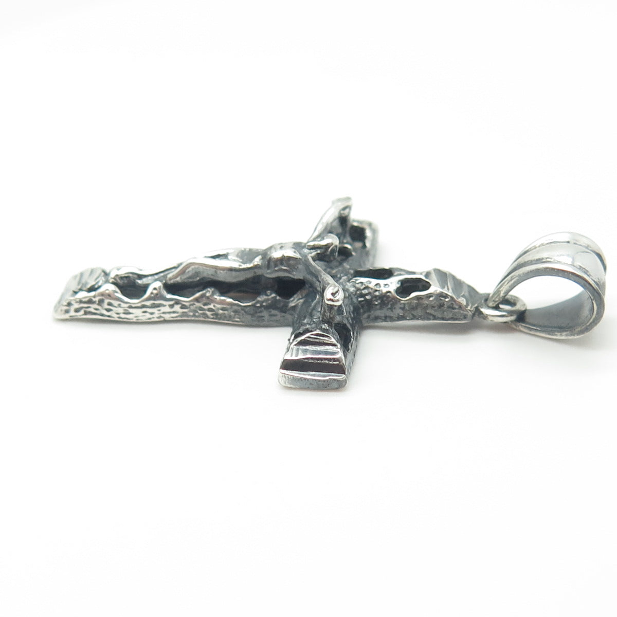 925 Sterling Silver Vintage Crucifix Cross Religious Oxidized Pendant