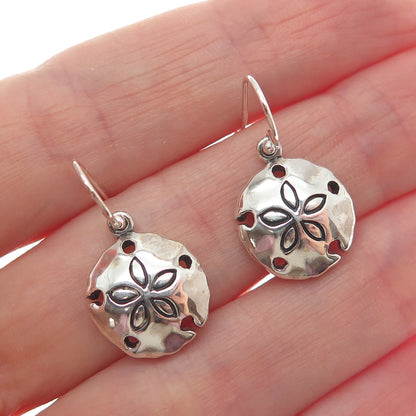 INDIGO 925 Sterling Silver Vintage Sand Dollar Oxidized Dangle Earrings