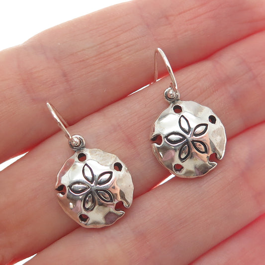 INDIGO 925 Sterling Silver Vintage Sand Dollar Oxidized Dangle Earrings
