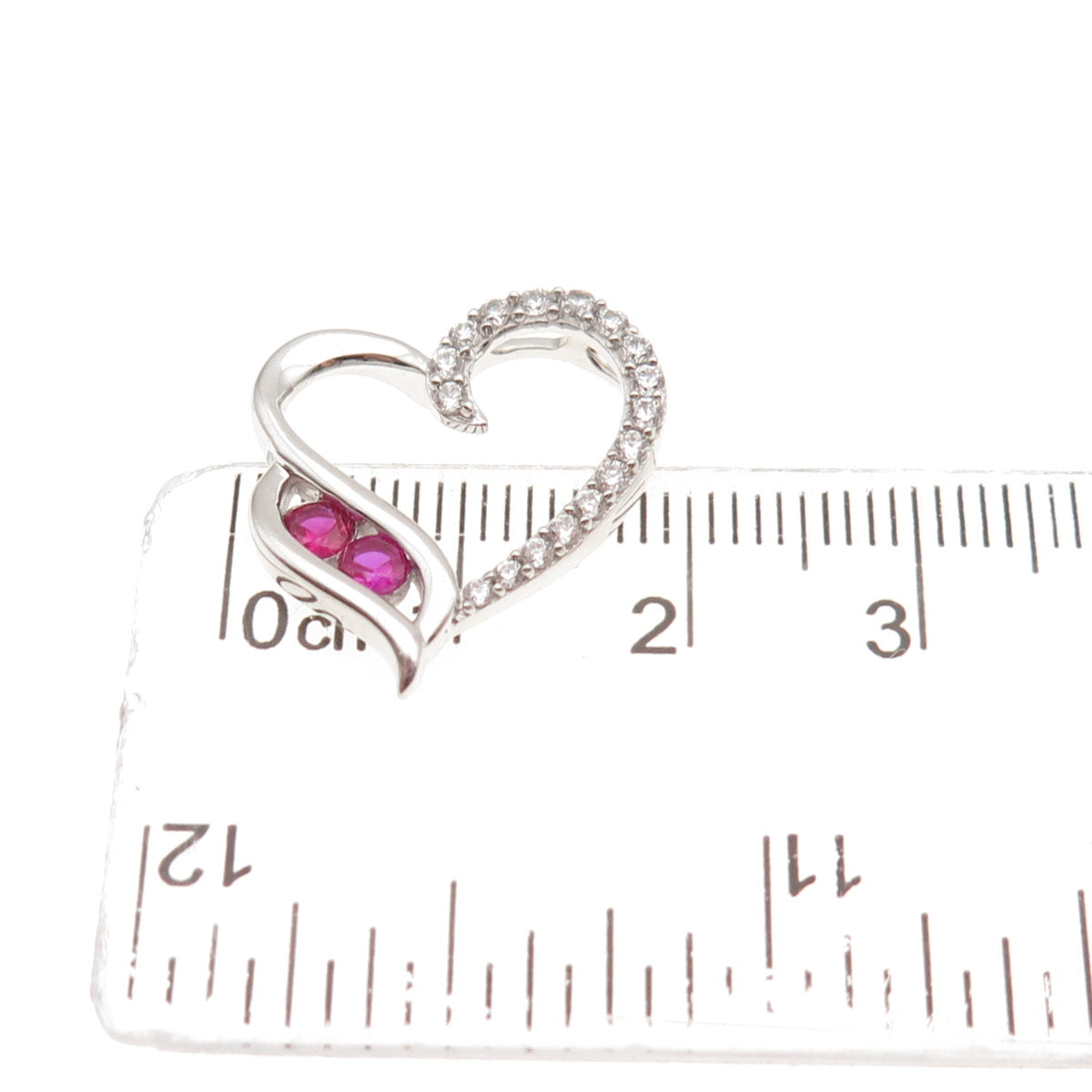 925 Sterling Silver Round-Cut Lab-Created Ruby & C Z Heart Mini Slide Pendant