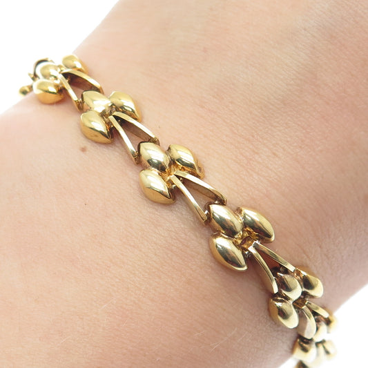 925 Sterling Silver Gold Plated Italy Marquise-Shaped Link Bracelet 7"