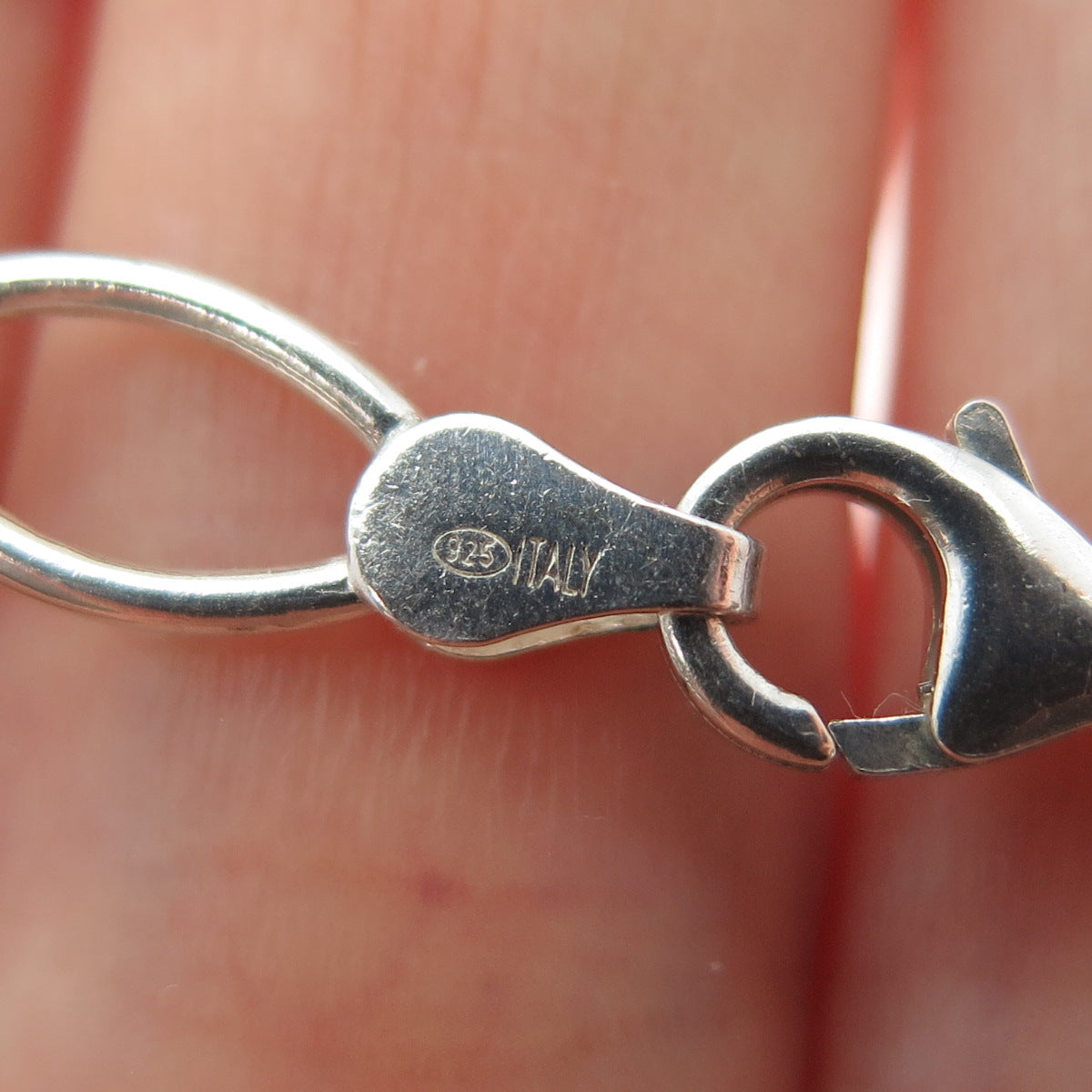 925 Sterling Silver Vintage Italy Heart Dangle Charm Oval Link Bracelet 7.25"