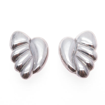 925 Sterling Silver Vintage Mexico Modernist Heart Clip On Earrings