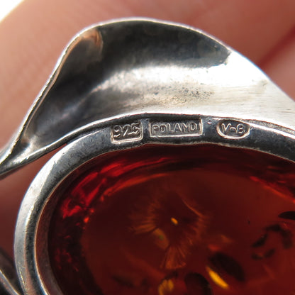 VALERIO V-8 Sterling Silver Vintage Poland Real Amber Modernist Charm Pendant