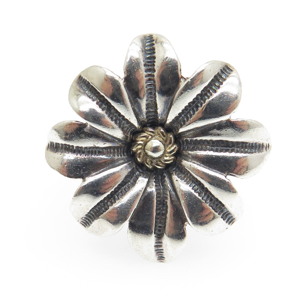 AE ART'S ELEGANCE 925 Sterling Silver 2-Tone Vintage Flower Ring Size 7.25
